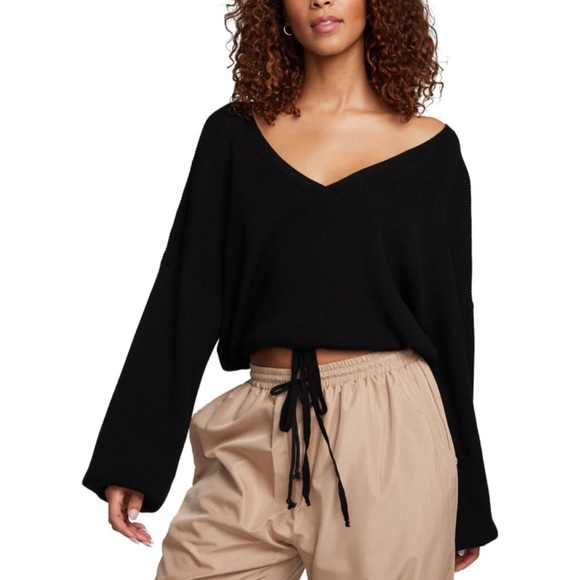 Chaser Diamond Rib Knit V Neck Top Black Size Small - Picture 1 of 8